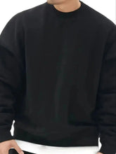 Laden Sie das Bild in den Galerie-Viewer, Schwarzes Sweatshirt mit Rundhalsausschnitt für Herren, lässige Mode, einfarbig, sportlich, lockere Passform, Frühlings- und Herbstkleidung für Teenager und Erwachsene - BARBER TRENDS WORLD