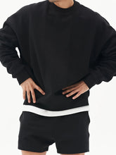 Laden Sie das Bild in den Galerie-Viewer, Schwarzes Sweatshirt mit Rundhalsausschnitt für Herren, lässige Mode, einfarbig, sportlich, lockere Passform, Frühlings- und Herbstkleidung für Teenager und Erwachsene - BARBER TRENDS WORLD