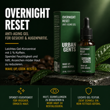 Laden Sie das Bild in den Galerie-Viewer, URBAN GENTS OVERNIGHT RESET Anti-Aging Gel mit 1 % Koffein – Nachtpflege für Männer für Gesicht und Augenpartie bei müder Haut.