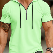 Laden Sie das Bild in den Galerie-Viewer, STYLISCHES HERREN CASUAL KAPUTZEN-T-SHIRT MIT 1/4 REIßVERSCHLUSS - BARBER TRENDS WORLD