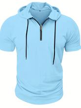 Laden Sie das Bild in den Galerie-Viewer, STYLISCHES HERREN CASUAL KAPUTZEN-T-SHIRT MIT 1/4 REIßVERSCHLUSS - BARBER TRENDS WORLD