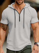 Laden Sie das Bild in den Galerie-Viewer, STYLISCHES HERREN CASUAL KAPUTZEN-T-SHIRT MIT 1/4 REIßVERSCHLUSS - BARBER TRENDS WORLD
