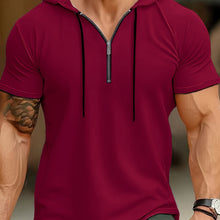 Laden Sie das Bild in den Galerie-Viewer, STYLISCHES HERREN CASUAL KAPUTZEN-T-SHIRT MIT 1/4 REIßVERSCHLUSS - BARBER TRENDS WORLD