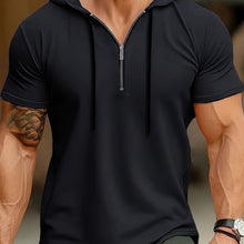Laden Sie das Bild in den Galerie-Viewer, STYLISCHES HERREN CASUAL KAPUTZEN-T-SHIRT MIT 1/4 REIßVERSCHLUSS - BARBER TRENDS WORLD