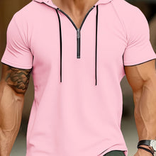 Laden Sie das Bild in den Galerie-Viewer, STYLISCHES HERREN CASUAL KAPUTZEN-T-SHIRT MIT 1/4 REIßVERSCHLUSS - BARBER TRENDS WORLD