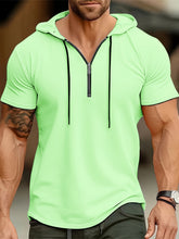 Laden Sie das Bild in den Galerie-Viewer, STYLISCHES HERREN CASUAL KAPUTZEN-T-SHIRT MIT 1/4 REIßVERSCHLUSS - BARBER TRENDS WORLD