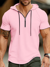 Laden Sie das Bild in den Galerie-Viewer, STYLISCHES HERREN CASUAL KAPUTZEN-T-SHIRT MIT 1/4 REIßVERSCHLUSS - BARBER TRENDS WORLD