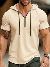 Laden Sie das Bild in den Galerie-Viewer, STYLISCHES HERREN CASUAL KAPUTZEN-T-SHIRT MIT 1/4 REIßVERSCHLUSS - BARBER TRENDS WORLD
