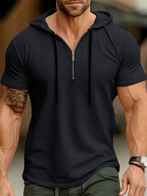 Laden Sie das Bild in den Galerie-Viewer, STYLISCHES HERREN CASUAL KAPUTZEN-T-SHIRT MIT 1/4 REIßVERSCHLUSS - BARBER TRENDS WORLD