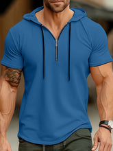 Laden Sie das Bild in den Galerie-Viewer, STYLISCHES HERREN CASUAL KAPUTZEN-T-SHIRT MIT 1/4 REIßVERSCHLUSS - BARBER TRENDS WORLD