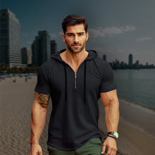Laden Sie das Bild in den Galerie-Viewer, STYLISCHES HERREN CASUAL KAPUTZEN-T-SHIRT MIT 1/4 REIßVERSCHLUSS - BARBER TRENDS WORLD