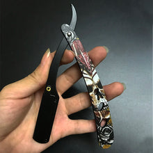 Laden Sie das Bild in den Galerie-Viewer, ROCK´N ROLL RASIERMESSER AUS EDELSTAHL MIT TOTENKOPF PRINTS - BARBER TRENDS WORLD