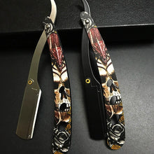 Laden Sie das Bild in den Galerie-Viewer, ROCK´N ROLL RASIERMESSER AUS EDELSTAHL MIT TOTENKOPF PRINTS - BARBER TRENDS WORLD