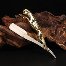 Laden Sie das Bild in den Galerie-Viewer, HOCHWERTIG RASIERMESSER MIT ORIGINELLEN LEOPARDEN GRIFF - BARBER TRENDS WORLD