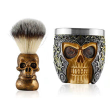 Laden Sie das Bild in den Galerie-Viewer, ROCK'N'ROLL RASIERPINSEL & SCHALE IN COOLER TOTENKOPF-OPTIK - BARBER TRENDS WORLD