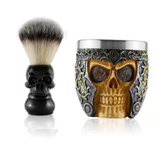 Laden Sie das Bild in den Galerie-Viewer, ROCK'N'ROLL RASIERPINSEL & SCHALE IN COOLER TOTENKOPF-OPTIK - BARBER TRENDS WORLD