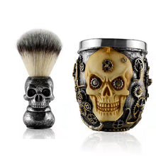 Laden Sie das Bild in den Galerie-Viewer, ROCK'N'ROLL RASIERPINSEL & SCHALE IN COOLER TOTENKOPF-OPTIK - BARBER TRENDS WORLD