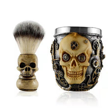 Laden Sie das Bild in den Galerie-Viewer, ROCK'N'ROLL RASIERPINSEL & SCHALE IN COOLER TOTENKOPF-OPTIK - BARBER TRENDS WORLD