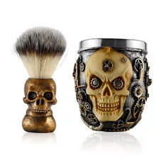Laden Sie das Bild in den Galerie-Viewer, ROCK'N'ROLL RASIERPINSEL & SCHALE IN COOLER TOTENKOPF-OPTIK - BARBER TRENDS WORLD