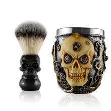 Laden Sie das Bild in den Galerie-Viewer, ROCK'N'ROLL RASIERPINSEL & SCHALE IN COOLER TOTENKOPF-OPTIK - BARBER TRENDS WORLD
