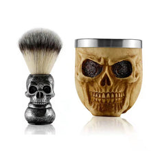 Laden Sie das Bild in den Galerie-Viewer, ROCK'N'ROLL RASIERPINSEL & SCHALE IN COOLER TOTENKOPF-OPTIK - BARBER TRENDS WORLD