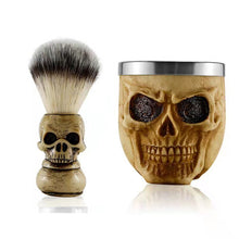 Laden Sie das Bild in den Galerie-Viewer, ROCK'N'ROLL RASIERPINSEL & SCHALE IN COOLER TOTENKOPF-OPTIK - BARBER TRENDS WORLD