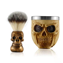 Laden Sie das Bild in den Galerie-Viewer, ROCK'N'ROLL RASIERPINSEL & SCHALE IN COOLER TOTENKOPF-OPTIK - BARBER TRENDS WORLD