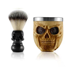 Laden Sie das Bild in den Galerie-Viewer, ROCK'N'ROLL RASIERPINSEL & SCHALE IN COOLER TOTENKOPF-OPTIK - BARBER TRENDS WORLD