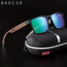 Laden und Abspielen von Videos im Galerie-Viewer, BARCUR Vintage Polarisierte Brillen fr Herren Damen UV400 Schutz Vollrand TACGlser PCRahmen Naturholz Tgliche Freizeit mit Etui Professionelles Brillenzubehr