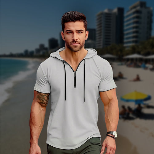 STYLISCHES HERREN CASUAL KAPUTZEN-T-SHIRT MIT 1/4 REIßVERSCHLUSS - BARBER TRENDS WORLD