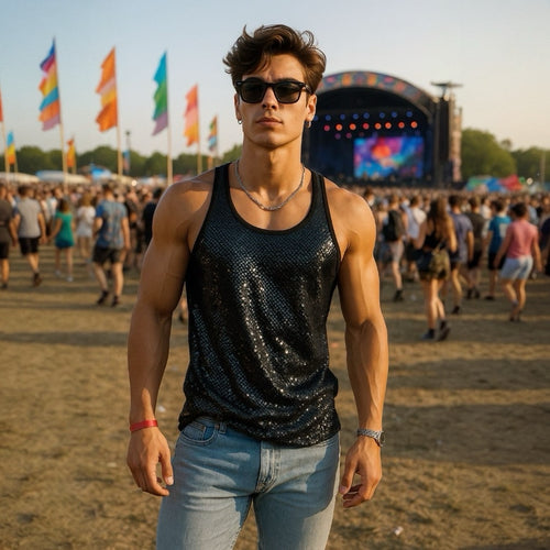 SHINE BRIGHT - PAILETTEN TANK-TOP FÜR MÄNNER - BARBER TRENDS WORLD