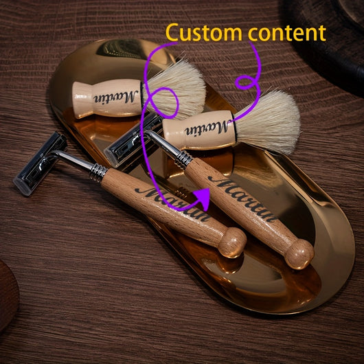 Individuelles Premium Herren Rasierholzset mit Rasierbrste und Reiseaufbewahrungstasche Geschenke fr Trauzeugen Weihnachtsgeschenke fr Mnner individuelles Geburtstagsgeschenk fr Mnner Vatertagsgeschenke geeignet als Valentinstagsgeschenke Gesc